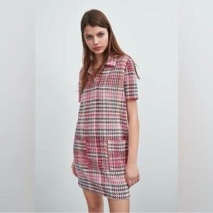 Zara Tweed Collared Dress Black Pink White